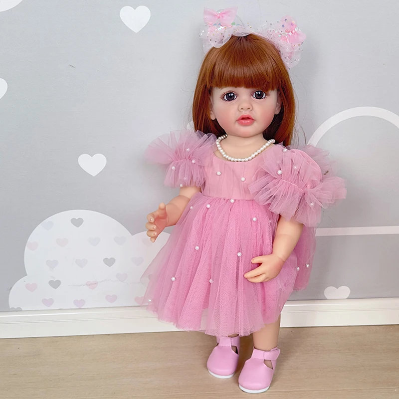 

22inch Full Body Soft Silicone Vinyl Reborn Toddler Girl Doll Princess Betty with Pink Dress Gifts for Children Drop Shippng