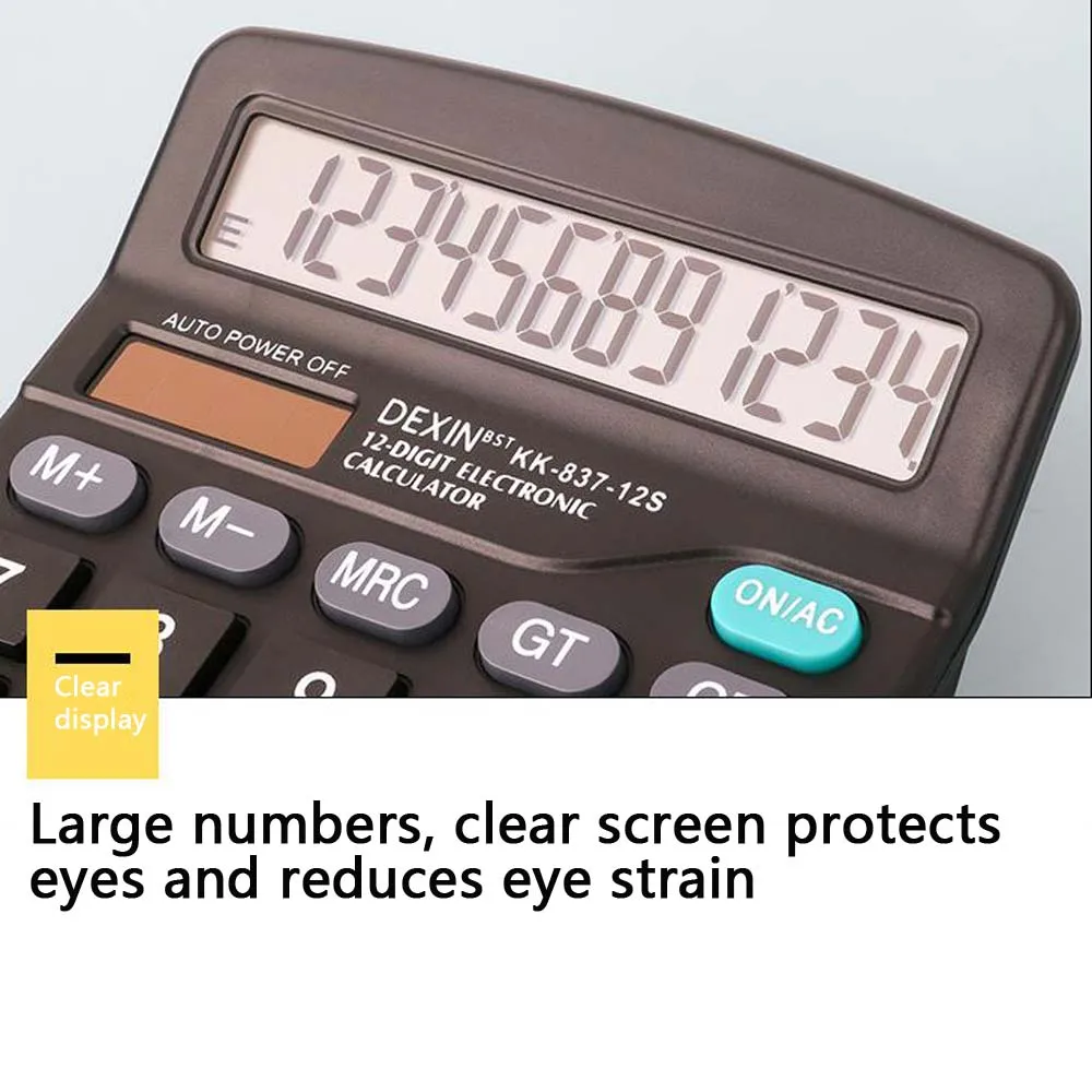 1PC 12-bit Solar Calculator with Large Screen Suitable Student Finance Office Desktop