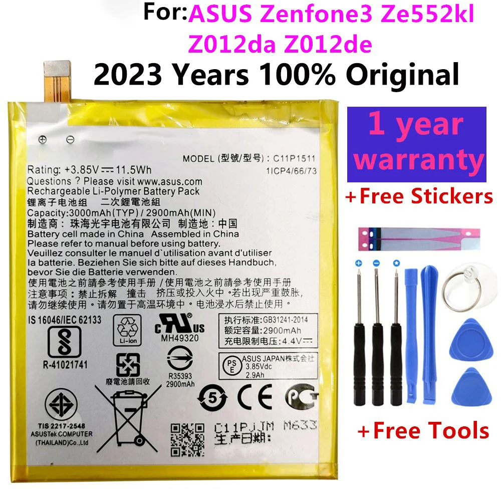 

100% Original High Capacity C11P1511 Battery For ASUS Zenfone 3 Zenfone3 Ze552kl Z012da Z012de 2900mAh Batteries Bateria+Tools