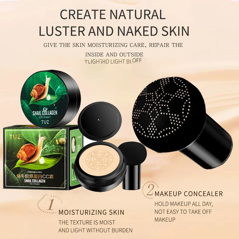 Snail Collagen CC Cream Mushroom Head Cushion Foundation Concealer Brightening Moisturizing Holding Makeup Oil Control