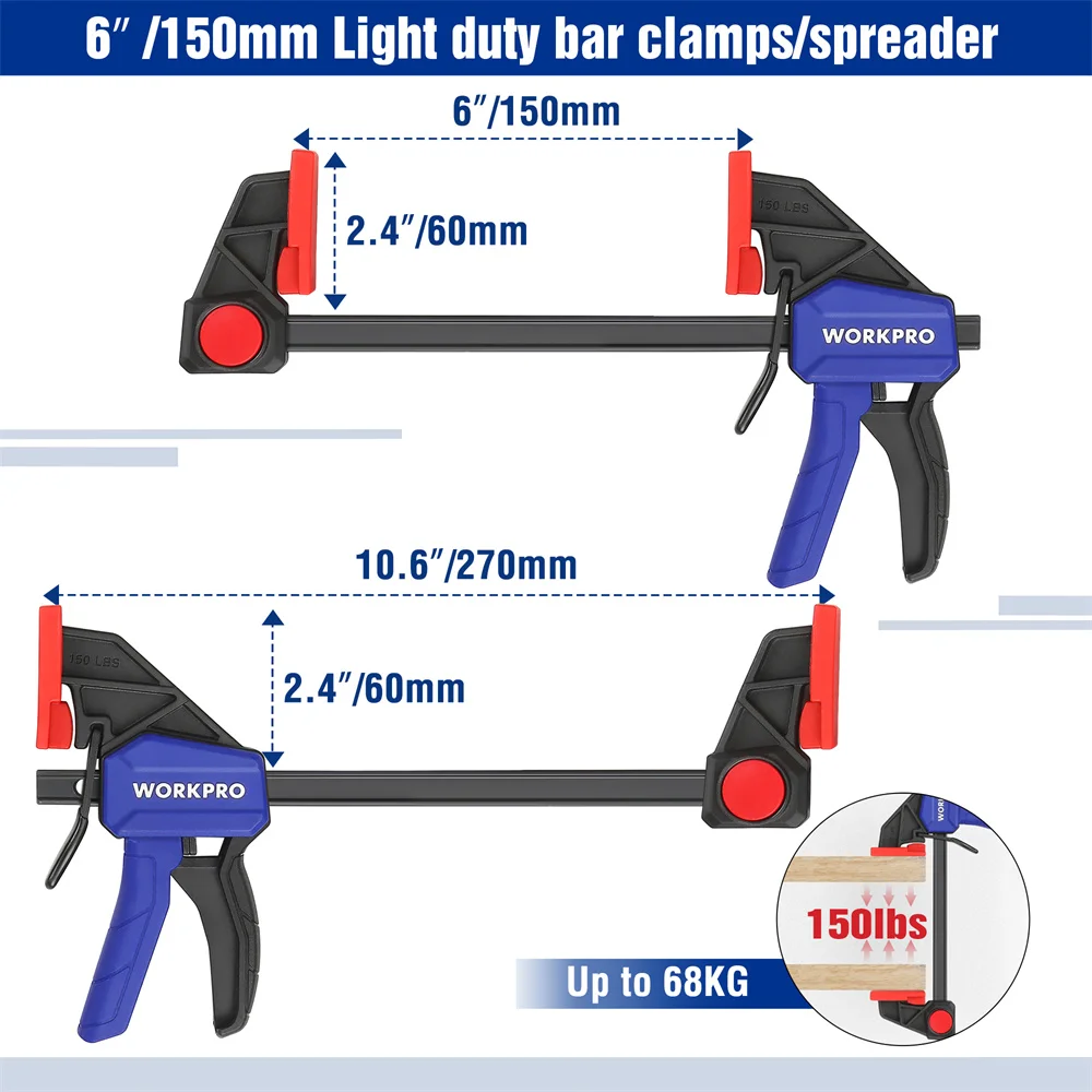 Woodworking Clamps WORKPRO 4PCS Clamps Woodworking Quick Release Clamp Bar F Clamp Clip Set 4.5-inch 6-inch Woodworking Tools