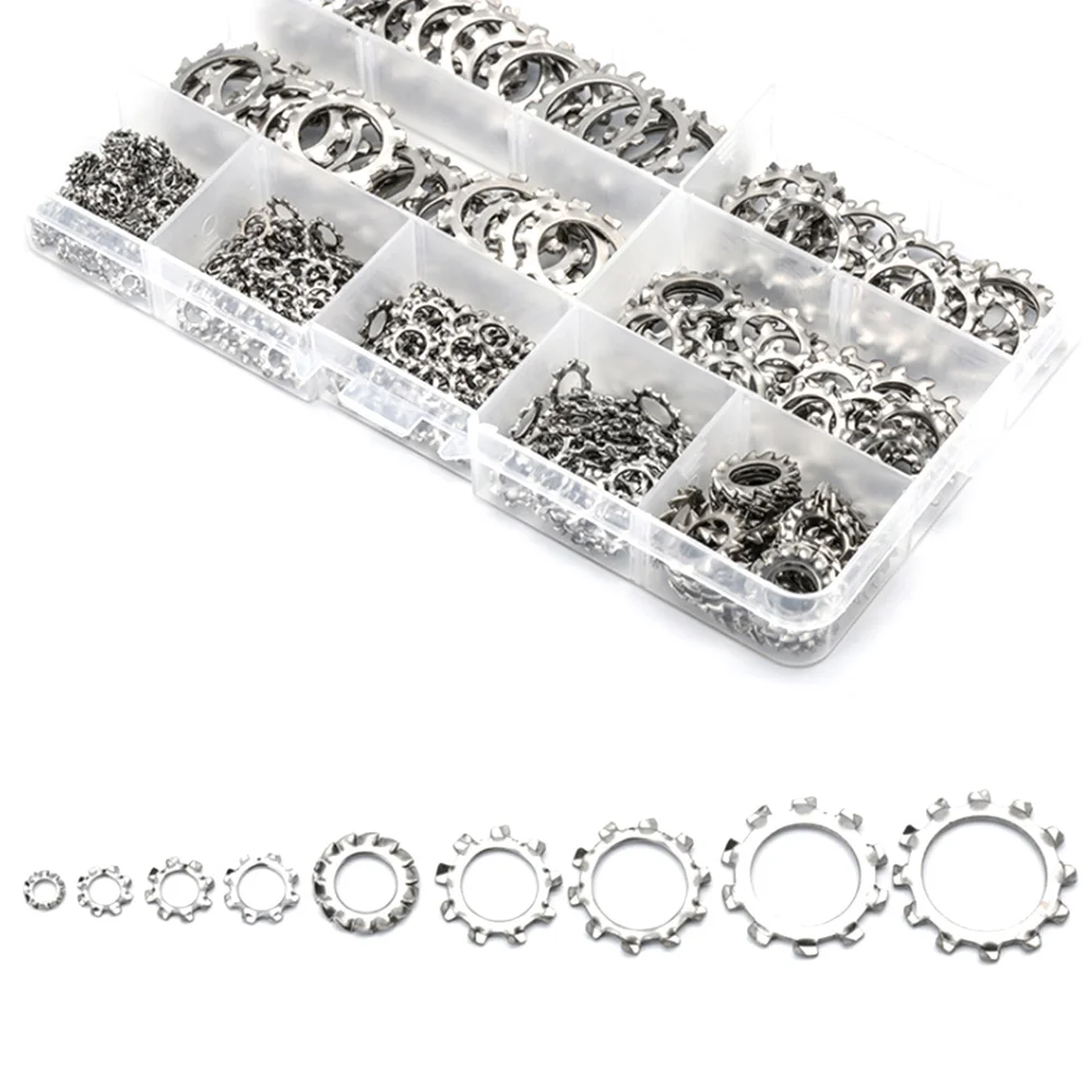 

410Pcs/Set External Tooth Lock Washer Assortment Kit M3 M4 M5 M6 M8 M10 M12 M14 M16 Star Lock Washer