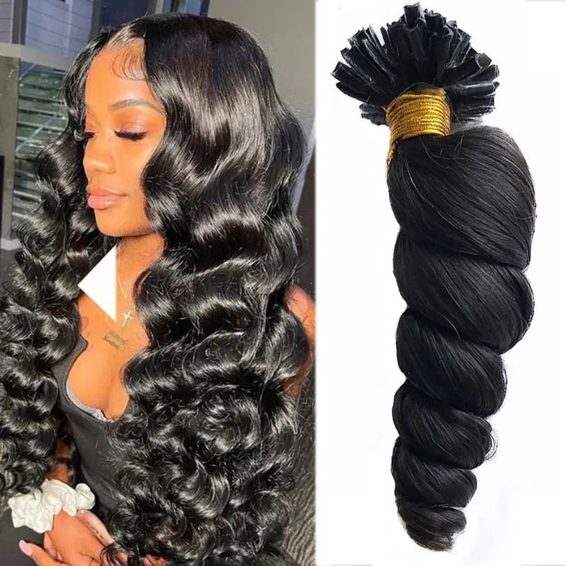 Loose Wave Tip Extensions U Tip Human Hair Pre Bonded Keratin U Nail Remy 100 Strands