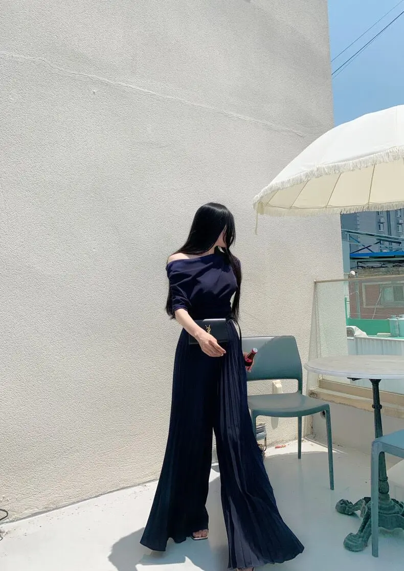 Instagram Spring New Niche Design with Pleated Feeling High Waist Slimming Effect Pleated Wide Leg Casual Pants for Women