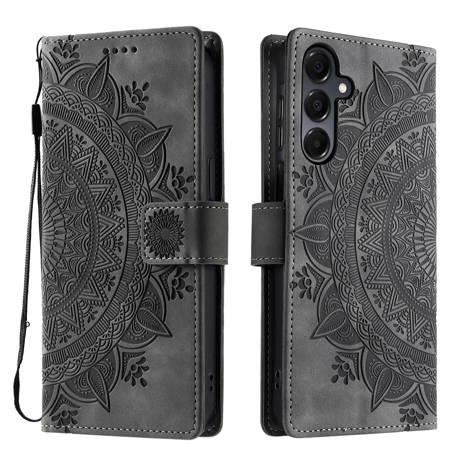Embossed Totem Leather Wallet Phone Case with Card Holder