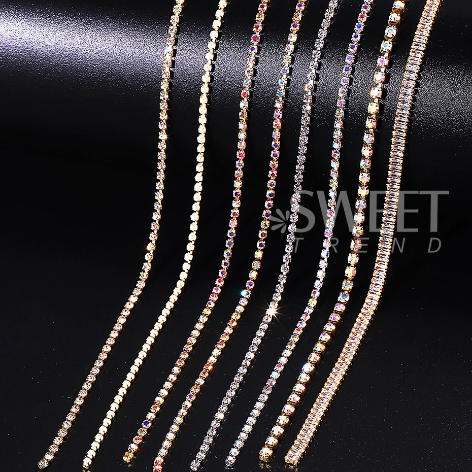 6pcs/set Gold Silver Rhinestones Claw Nail Chain Nail Stone Beads Chain DIY Manicure Press on Nails Charm Jewelry Accessories