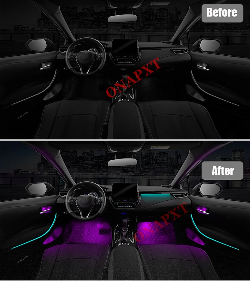 

Ambient Light Set For Toyota Levin Corolla 2019-2021 Decorative LED Atmosphere Lamp illuminated Strip 64 Colors Button Control