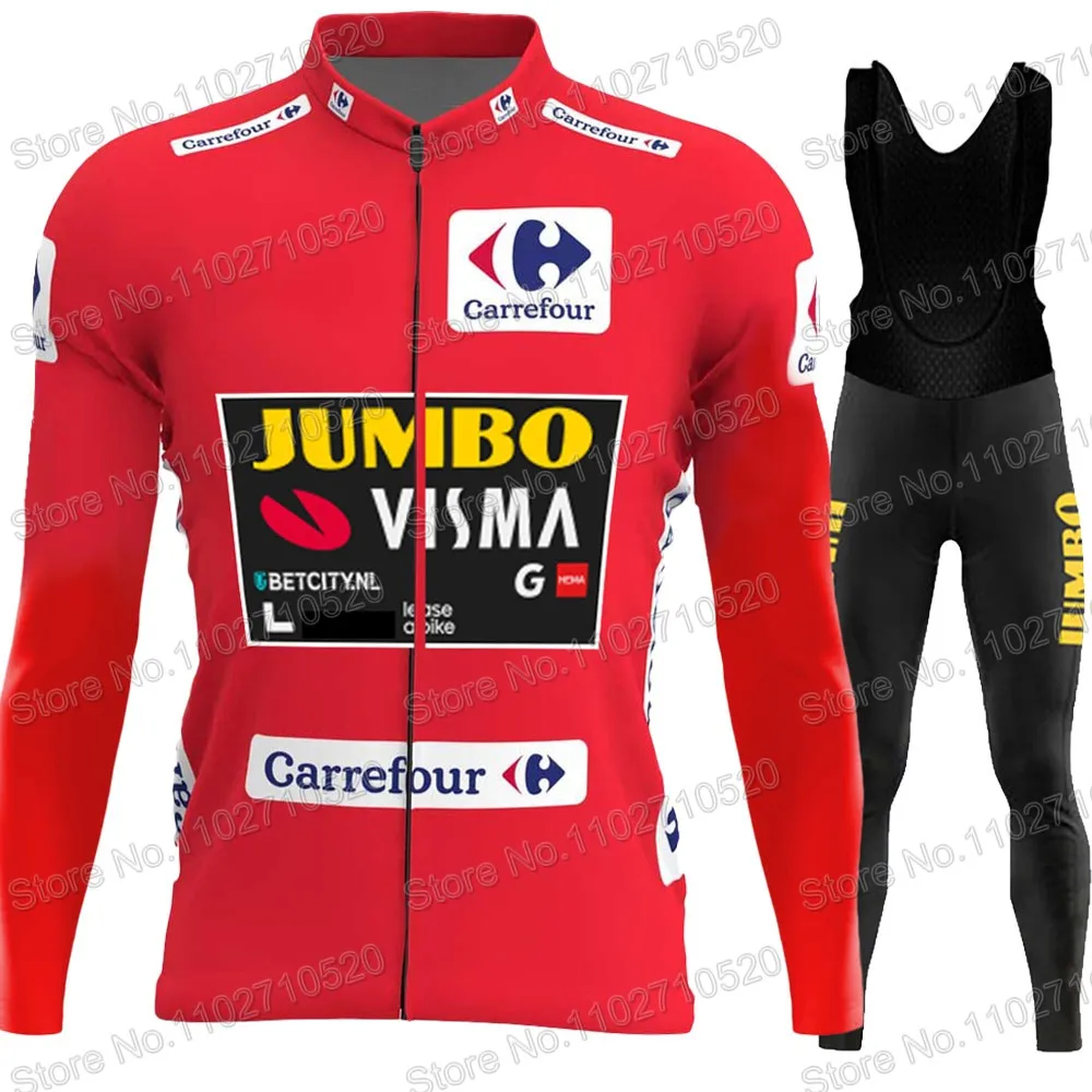 2023 Jumbo Visma Team Cycling Jersey Set Manica Lunga Spagna Tour Rosso Ciclismo Abbigliamento Vintage Road Race Bike Jacket Suit Mtb