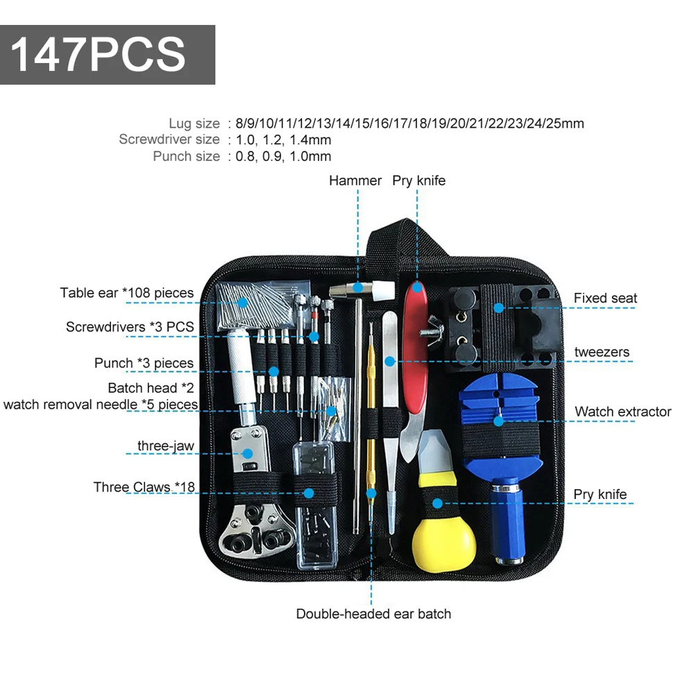 147pcs Watch Repairing Tools Kit Professional Watchmaker Maintenance Equipment W