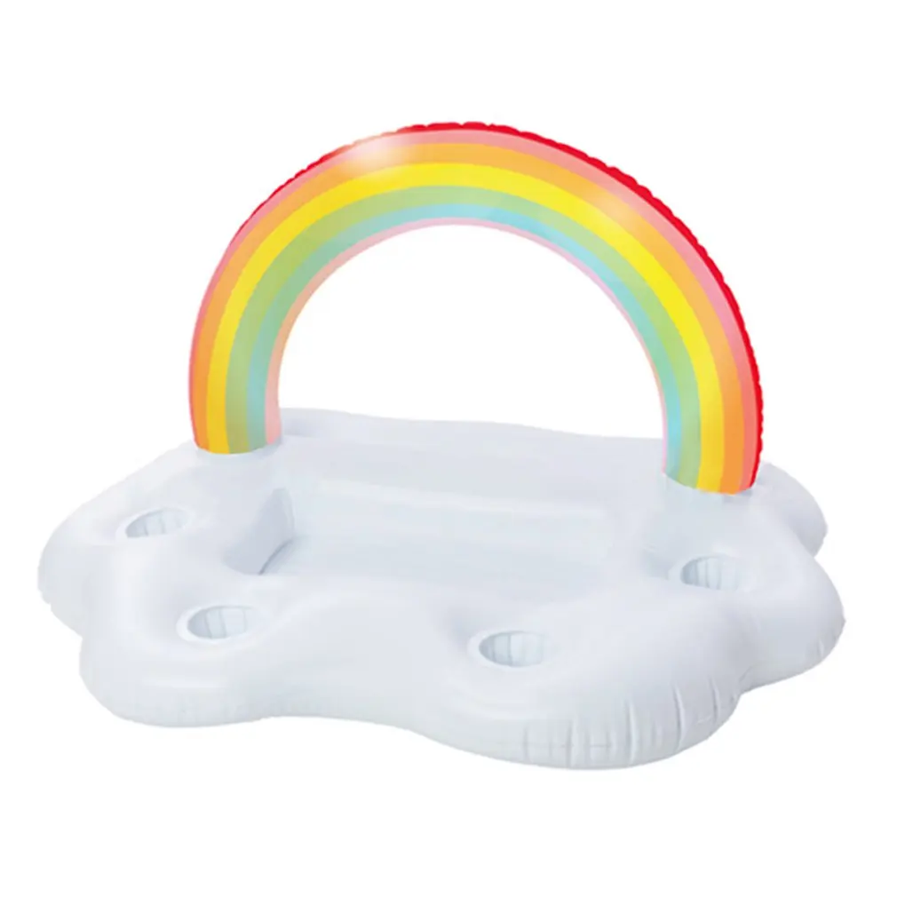 Inflatable Swimming Ring Summer Party Bucket Rainbow Cloud Cup Holder Inflatable Pool Float Beer Drinking Cooler Table Bar Tray Beach Swimming Ring