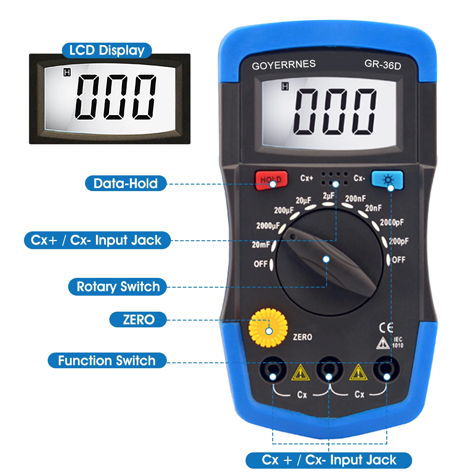 HoldPeak HP-36D Handheld capacimetro Digital Capacitance Meter tester 1999 counts Capacitor electronic diagnostic-tool Backlight