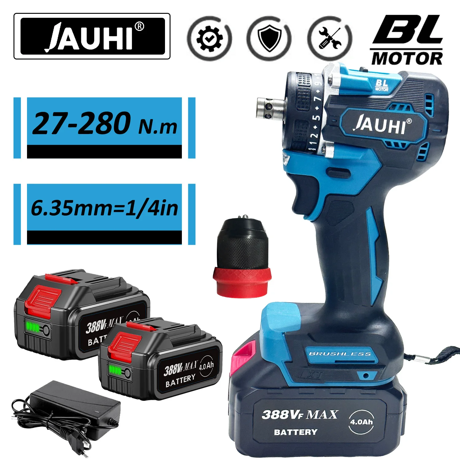 

JAUHI-Brushless Lithium Drill, Electric Screwdriver, Multi-Function Electric Screwdriver, Impact Drill, Power Tools