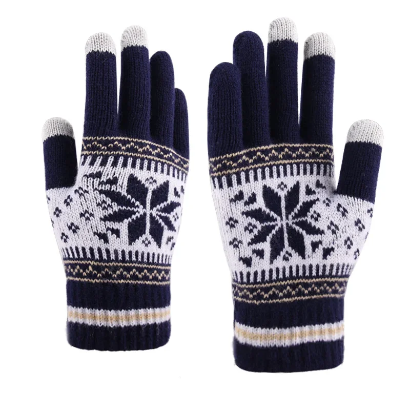 

Fashion Gloves Women Winter Autumn Snowflake Knitted Glove Mitts Men outdoor Thick Warm Driving Cycling Touch Screen Gloves