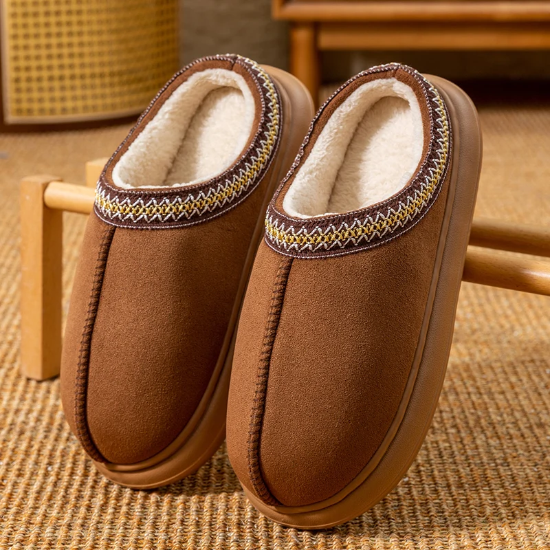 Men's Plush Fleece Lined Slippers Winter Warm House Shoes with Thick EVA Sole for Indoor/Outdoor Use Cozy Non-Slip Home Footwear
