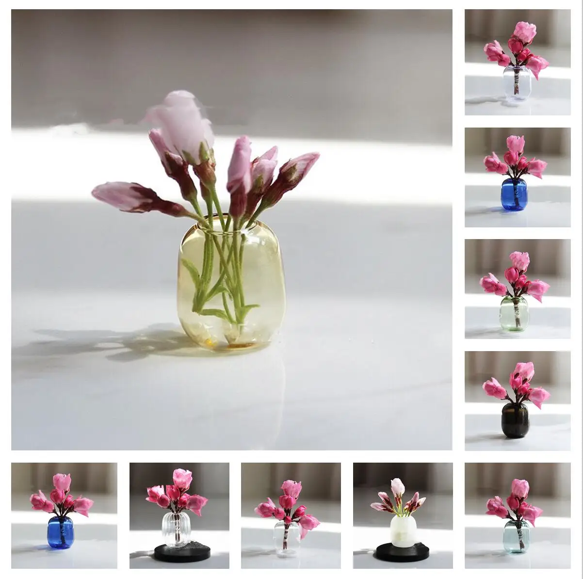 1/2X 1:12 Dollhouse Miniature Glass Vase Wishing Flowerpot Flower Arrangement For Doll House Garden Decor Kids Pretend Play Toys