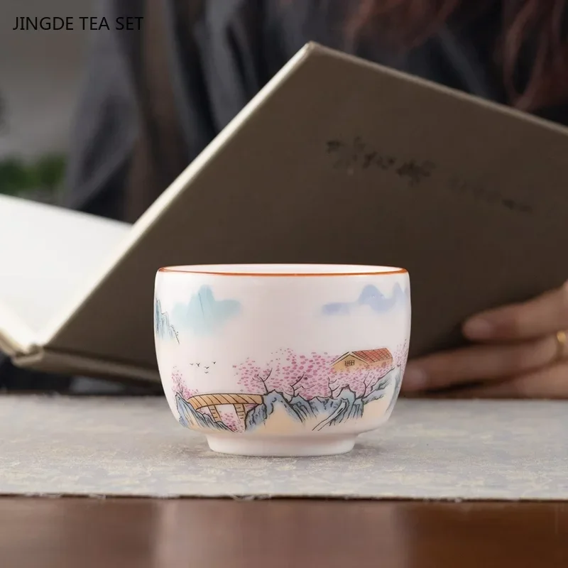 2pcs/80ml Chinese ceramic teacup set Beautiful portable beauty teacup Home Zen Master cup traditional tea accessories