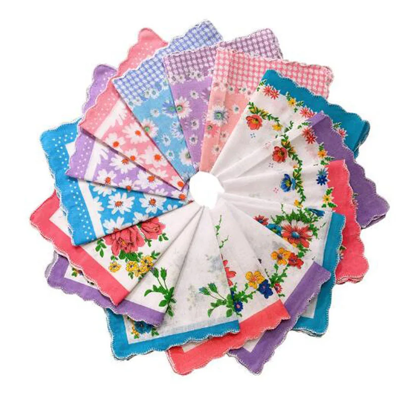 Lace Cotton Printed Handkerchiefs Baby Children Face Hand Kids Kitchen Towels 10pcs,hand towels,face towels,pocket towels