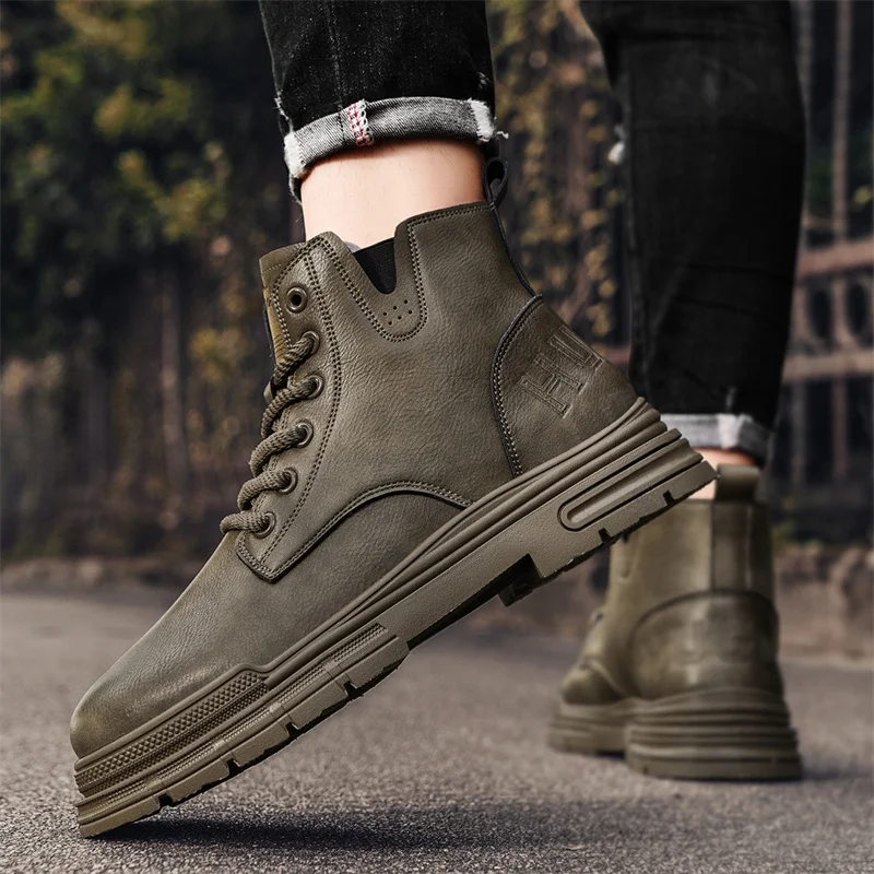 Botas masculinas de couro para ferramentas, bota de tornozelo, top