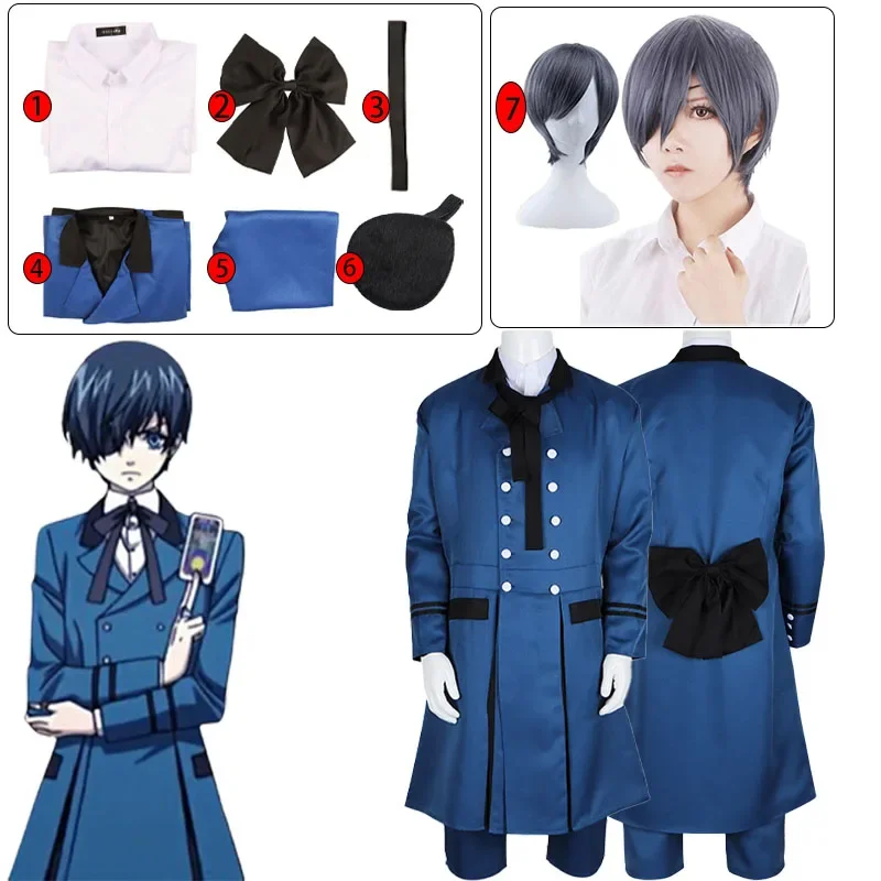 

Anime Black Butler Kuroshitsuji Ciel Phantomhive Cosplay Costume Halloween Party Women Men Full Set Clothing