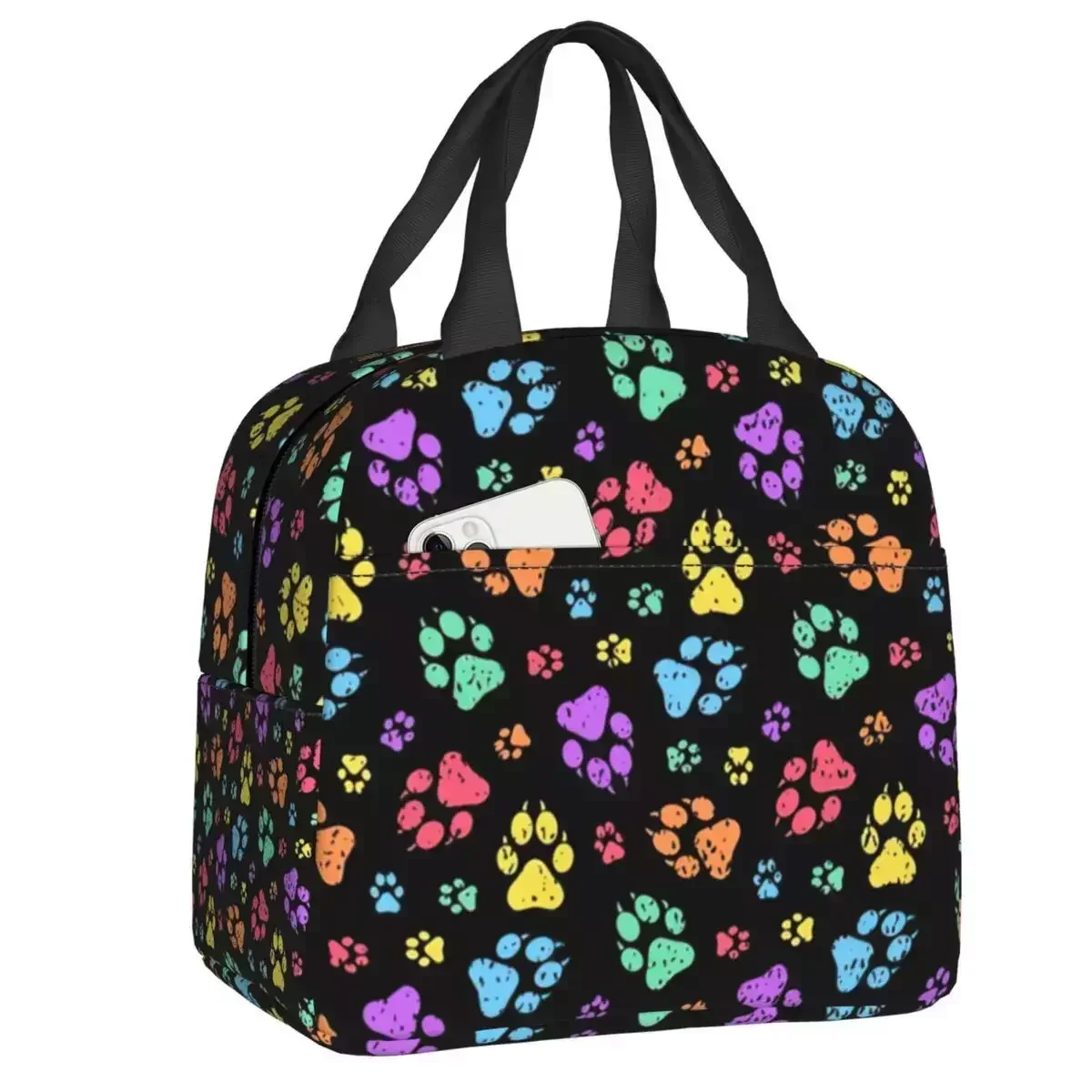 

2024 New Custom Vintage Dog Paw Rainbow Pattern Lunch Bag Women Thermal Cooler Insulated Lunch Box For Kids School