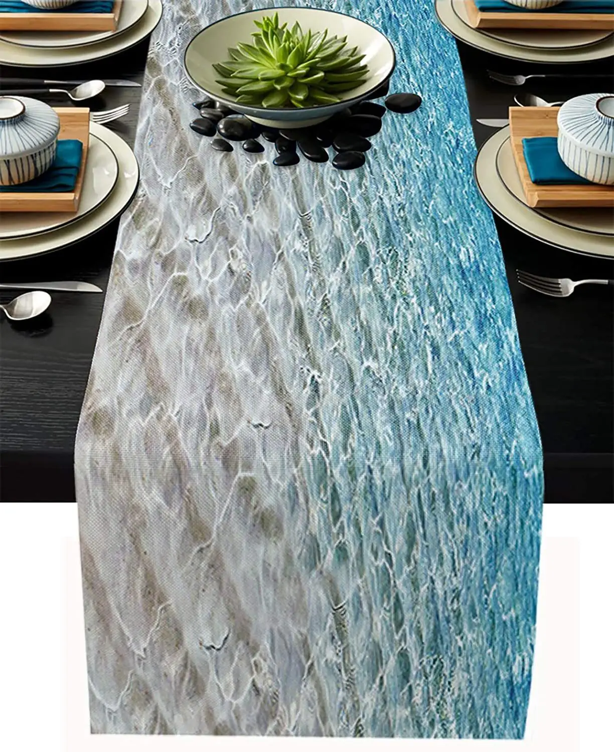 

Summer Table Runners 73x13 InchOcean Beach Sea Water Table Runner for Family Dinner/Wedding/Outdoor Indoor Party Table Decor