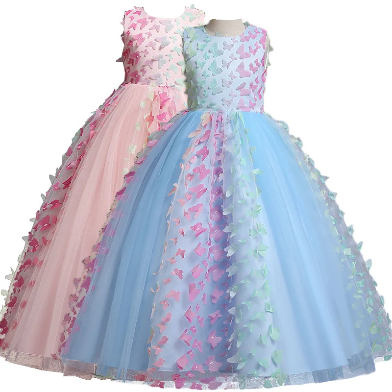 

Multi-color Rainbow Butterfly Dress Birthday Carnival Kids Ruffles Performance Pageant Party Princess Gown for 4-14Y Girls