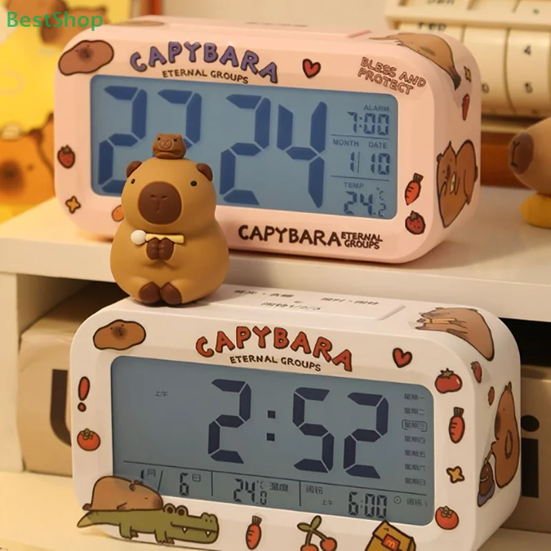 Kawaii Capybara Anime Alarm Clock Room Desktop Ornament Student Alarm Clock Charm Birthday Gift With Stickers 4