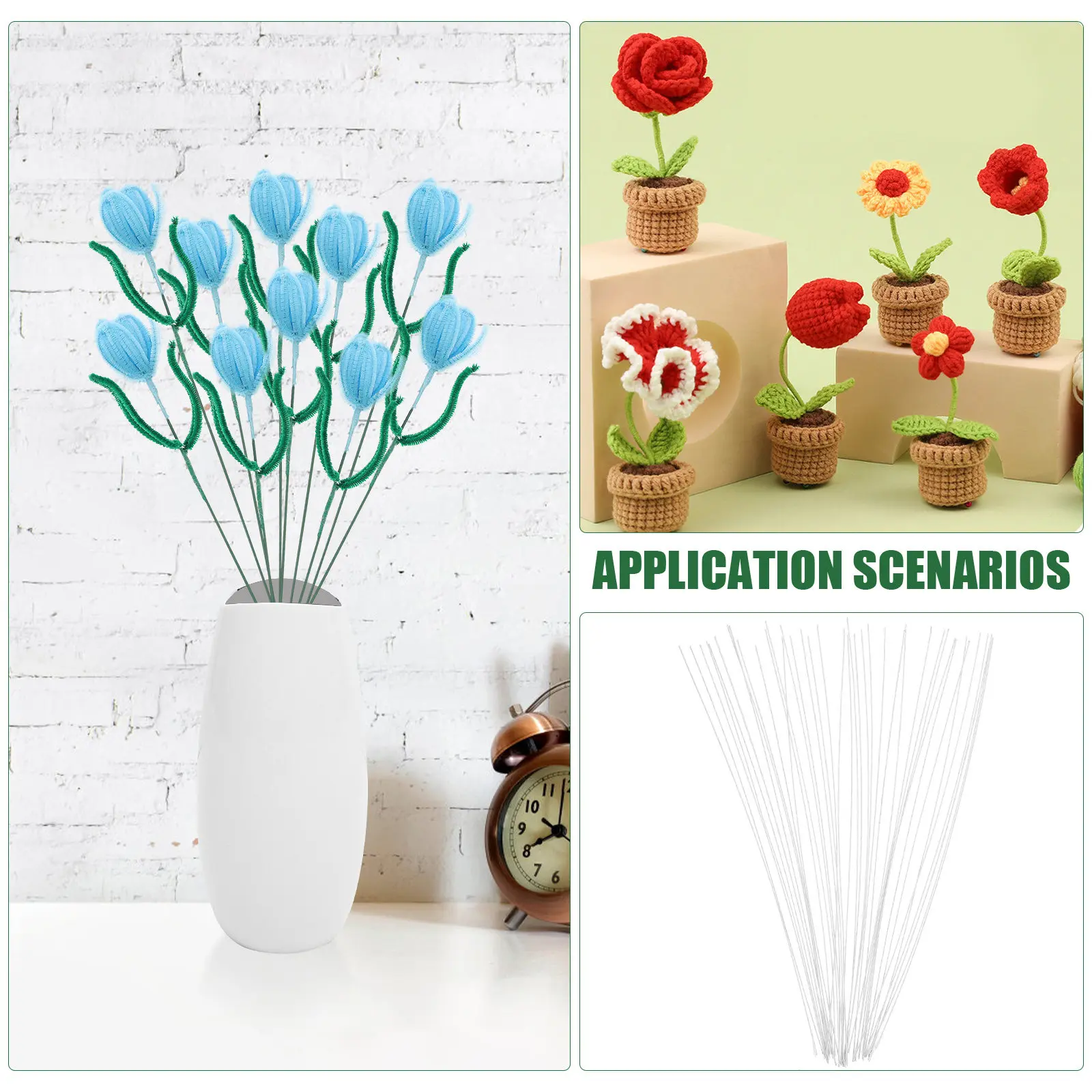40Pcs 튼튼한 철제 꽃 와이어 줄기 구부리기 쉬운 DIY 꽃 줄기 장식 공예 와이어 화환 사탕 장식 꽃집용