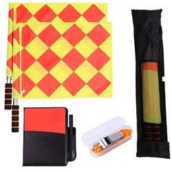 Professional Soccer Referee Flag and Whistle Set with Red and Yellow Card Kit (SET)