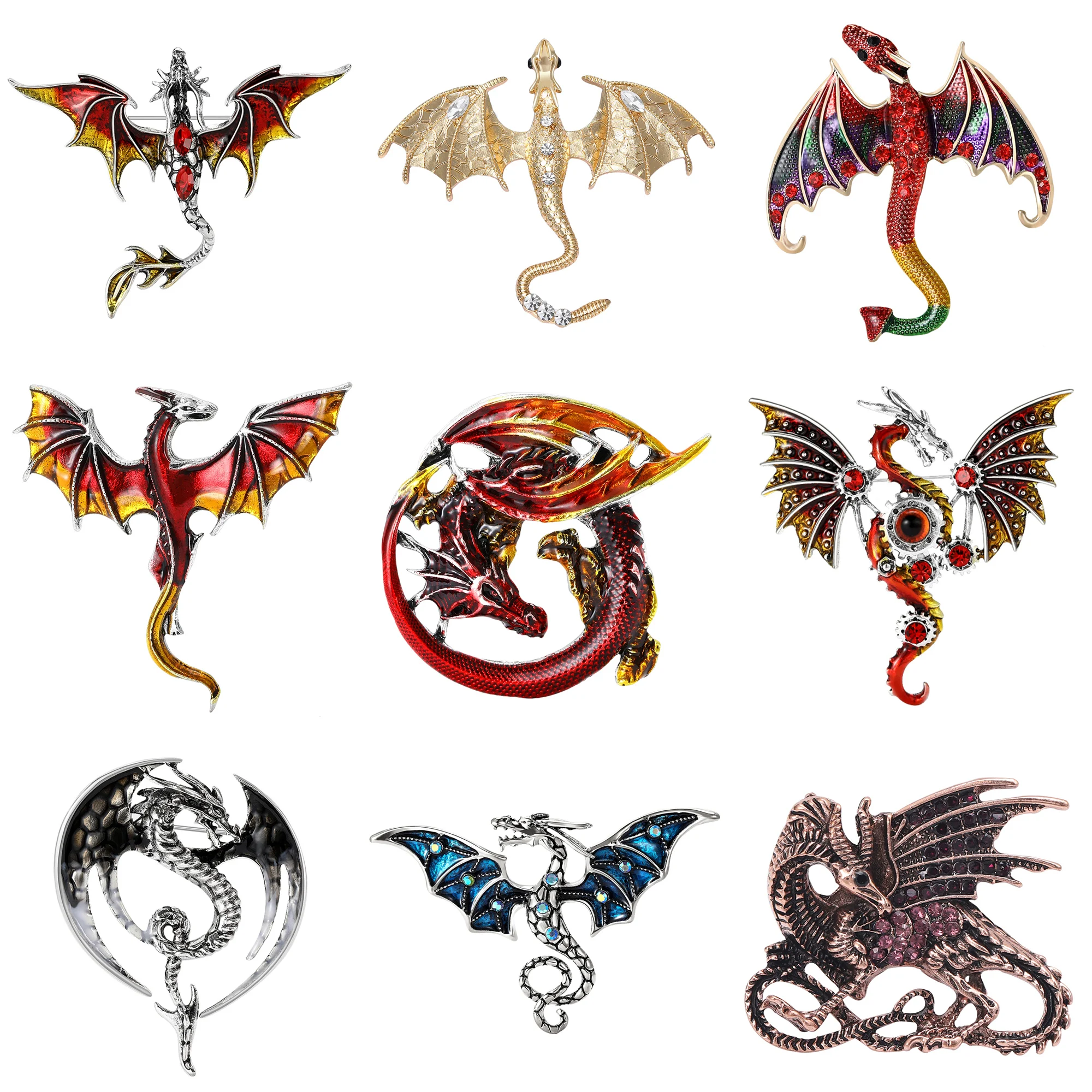 Luxury Rhinestone Flying Dragon Brooches for Women Enamel Animal Pins Necklace Office Party Friend New Gifts Jewelry Accessories