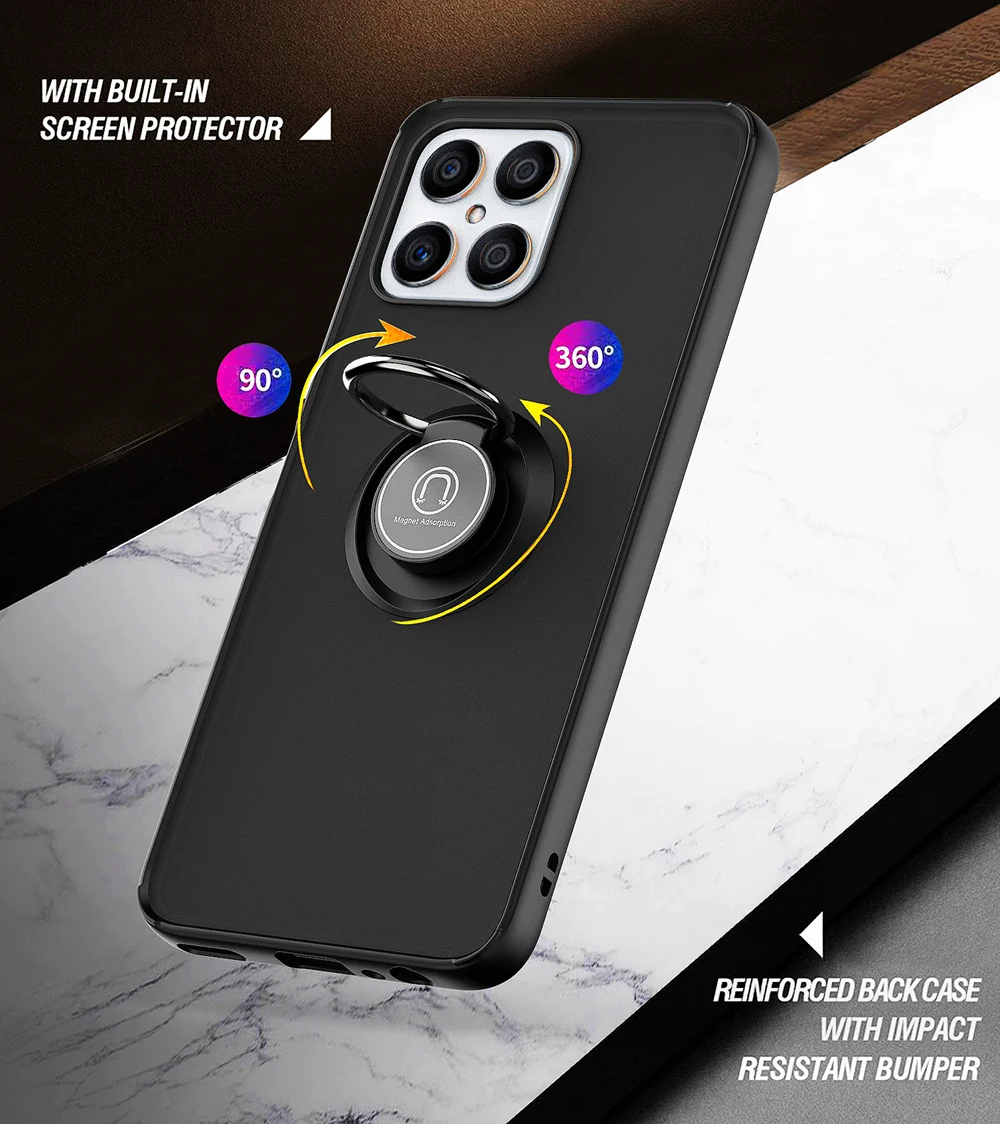 Capa de celular transparente mate com anel para honor x8_voghion.com