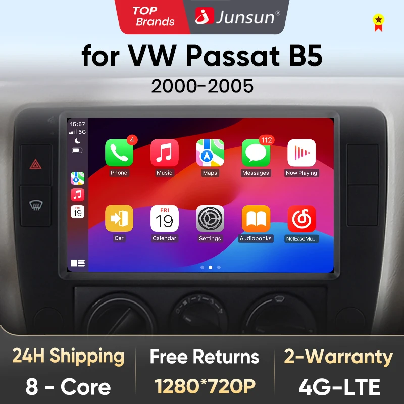 Junsun V1 AI Voice Wireless CarPlay Android Auto Radio for Passat B5 4G Car Multimedia GPS 2din