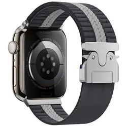 Durable Nylon Parachute Buckle Twill Watch Band Strap Bracelet - 42 44 45 49 46MM (Gray White)