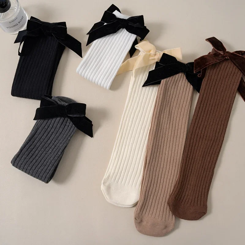 Children Cute Princess Bow Calf Knee High Long Socks for Kids Girls Lolita Sock Spring Autumn Soft Cotton School Stockings