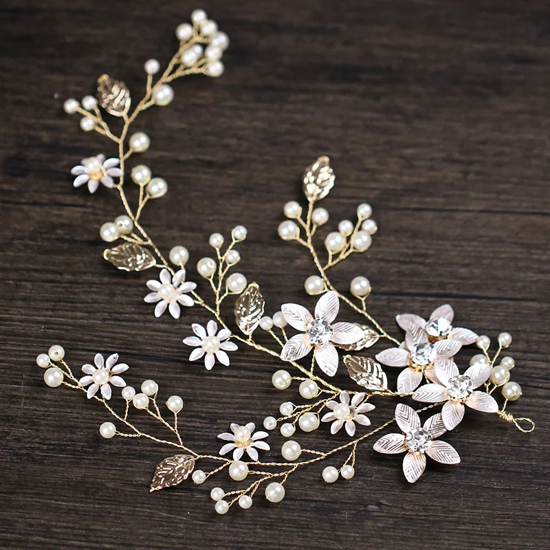 Flower Leaf Crystal Pearl Headband Hairband Tiara For Women Bridal Wedding Hair Accessories Vine Jewelry Band Headband Gift jewelry accessories hair accessory hair headdress bridal headwear hair band crown