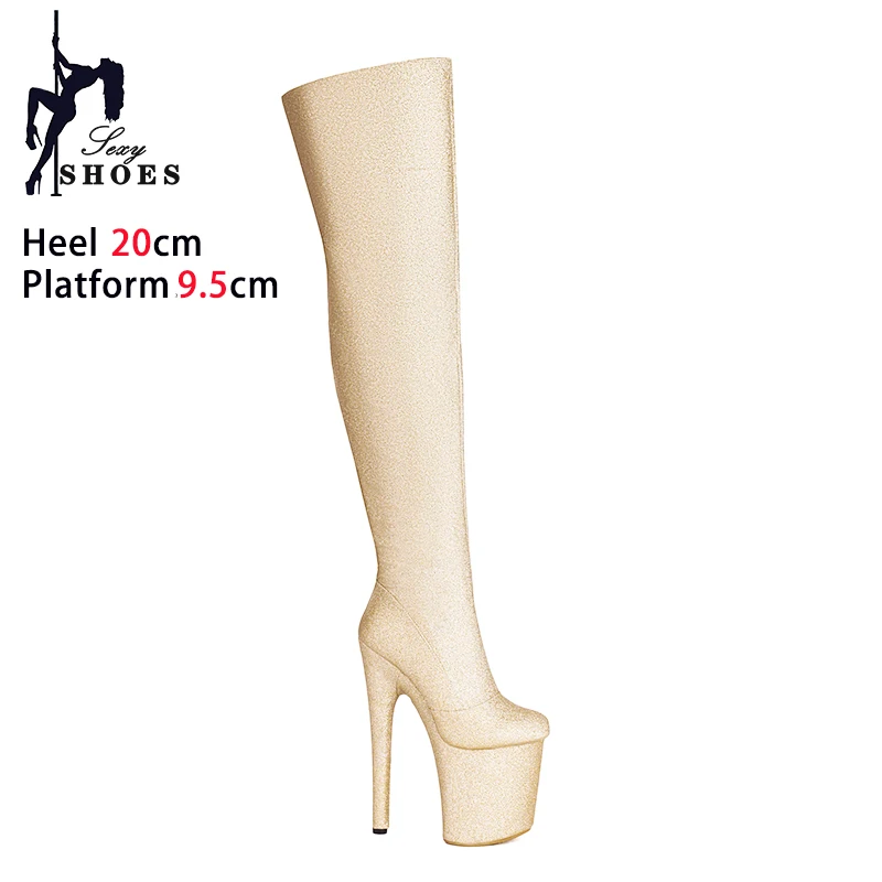 Exotic Pole Dance Boots Ladies Thick Sole Thin High Heels Thigh High Winter Shoes 20CM/8Inch Over Knee Platform Boots For Women