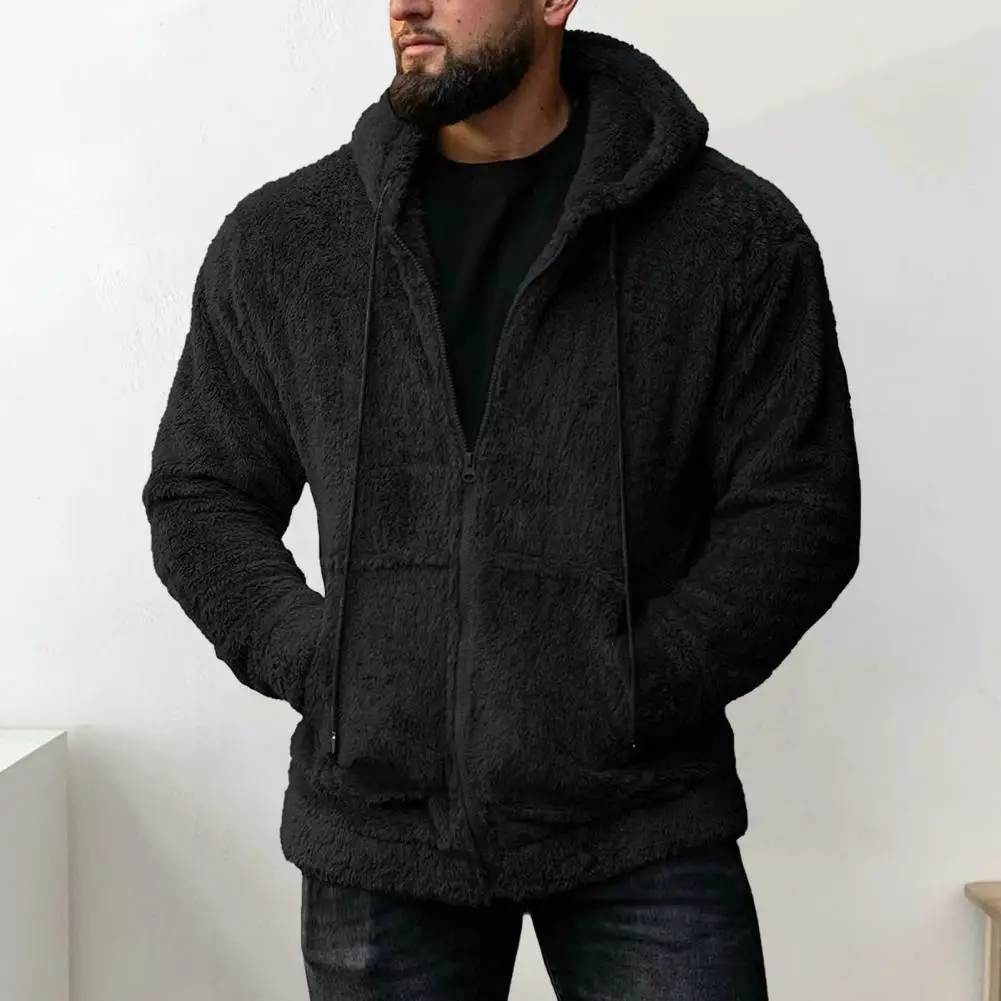 

Hooded Men Jacket Winter Men Plush Coat Stylish Men's Winter Coat Hooded Plush Casual with Zipper Closure Pockets