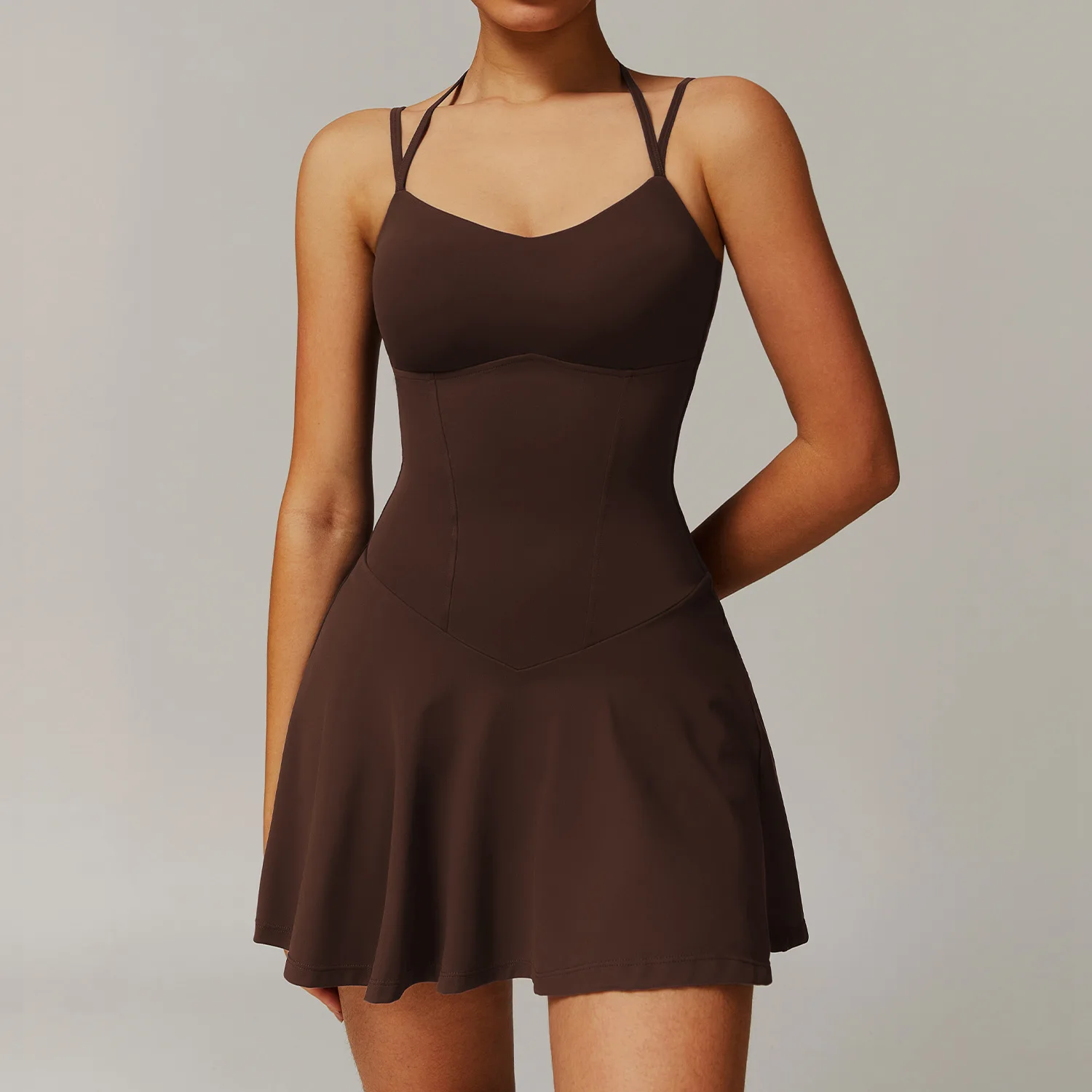 Mermaid Curved Sling dress Women's Pocket Base Anti-running A- line Short Skirt Running Sports Tennis Skirt