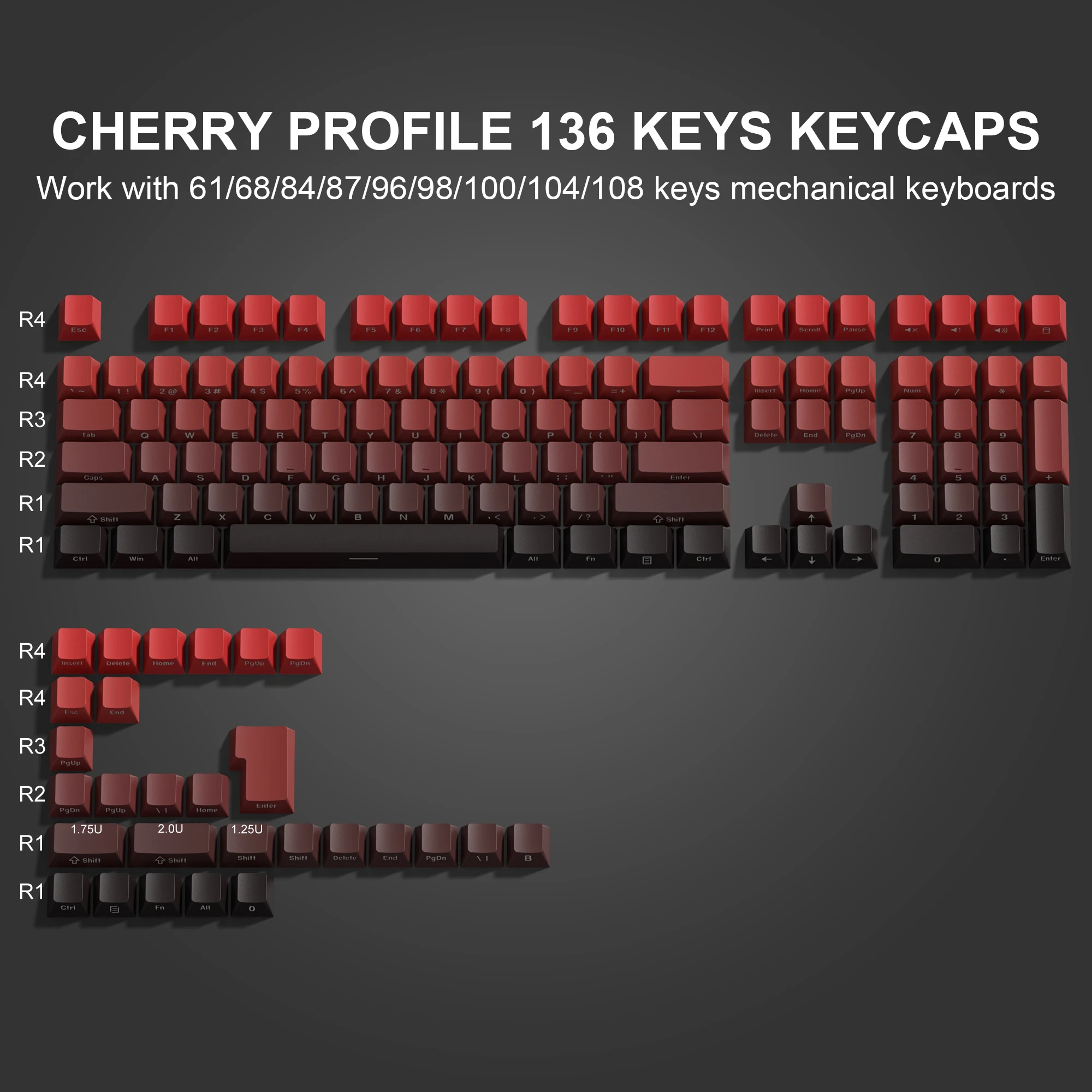 Side Imprimir Gradiente Vermelho Cereja Perfil Pbt Keycaps Tiro Duplo Brilho Através de Backlit Tecla Caps para Teclado Mecânico mx 136 Teclas - Imagem 5