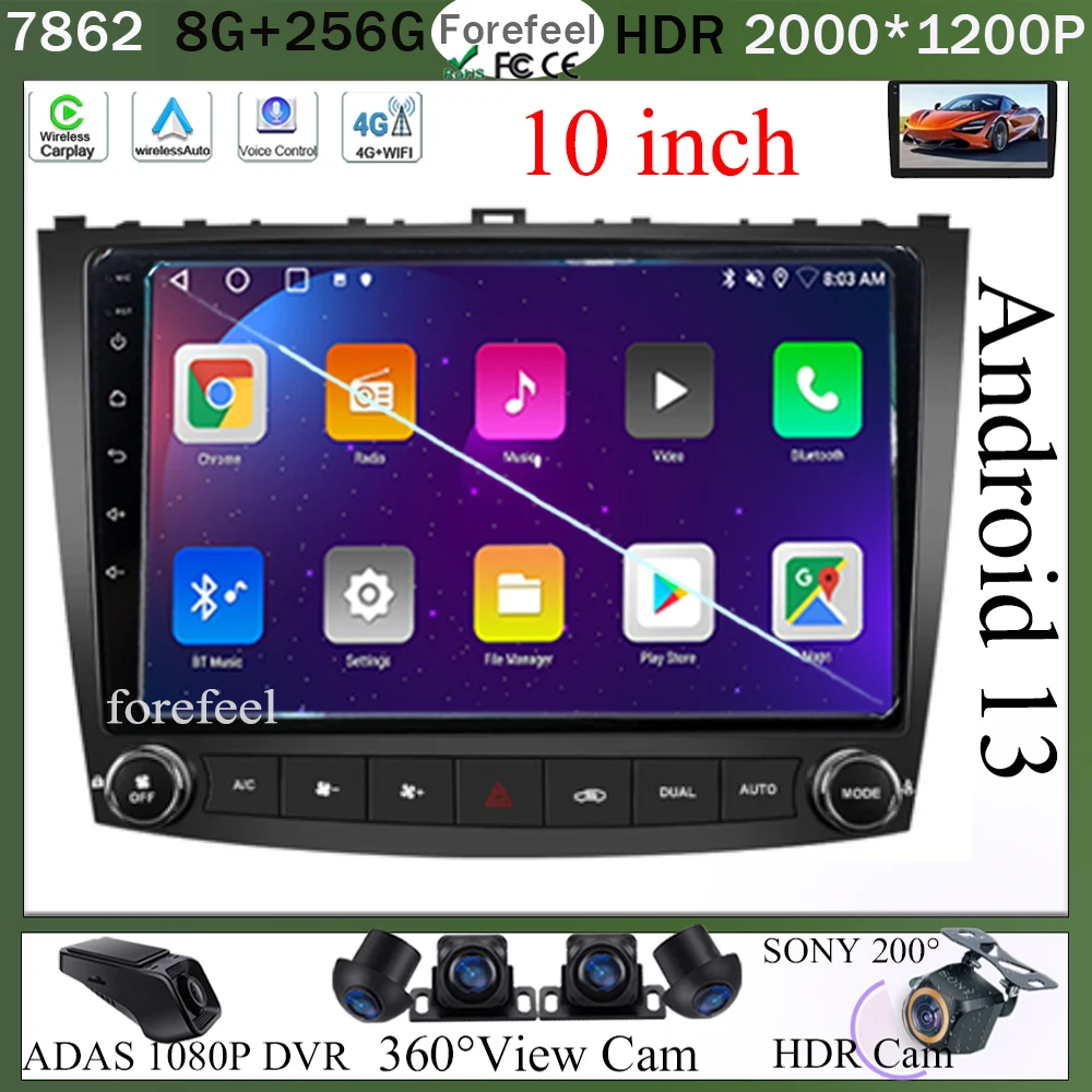 

Android10 Inch Carplay For Lexus IS250 IS300 IS200 IS220 2005-2012 Car Radio GPS Auto Carplay Video Player Touch Screen QLED BT