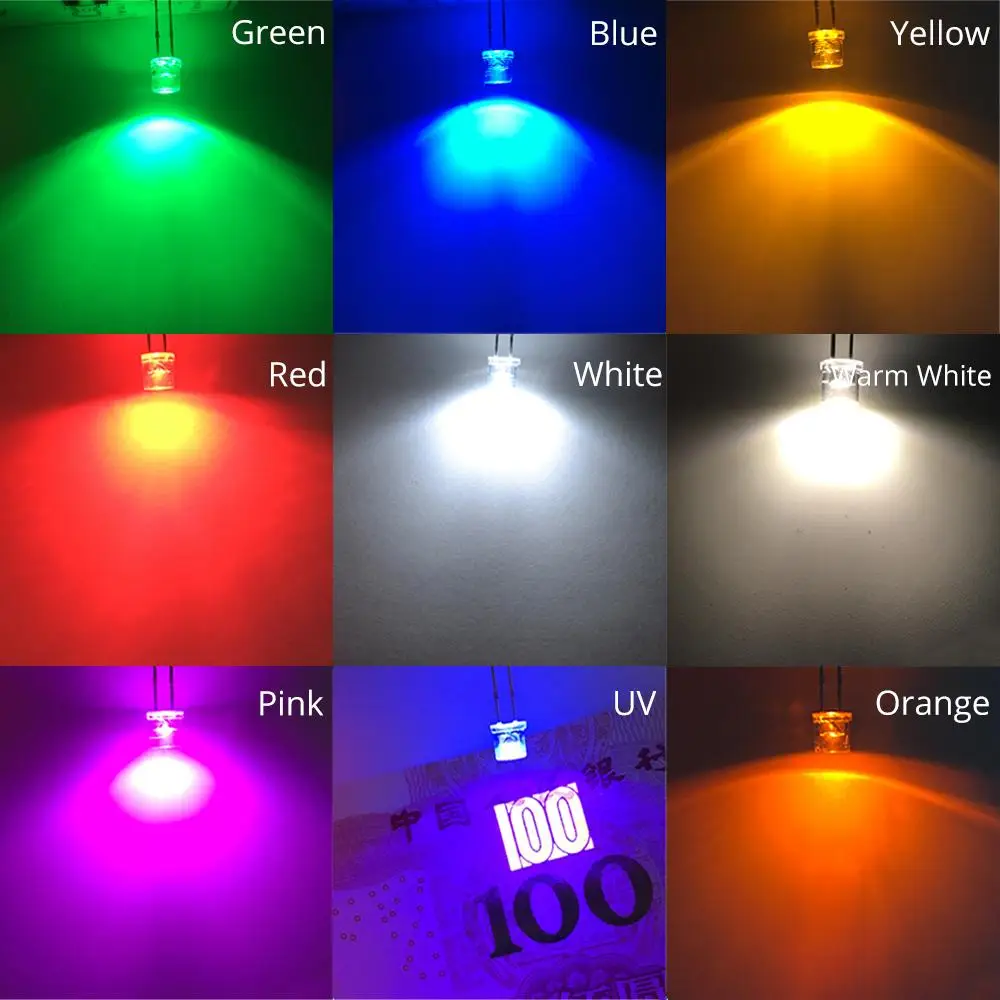 100шт 5мм плоские  широкоугольные белого света  лампы LED, ультра яркие светодиоды F5mm. Бесплатная доставка (art.: 72468335) - 72468335