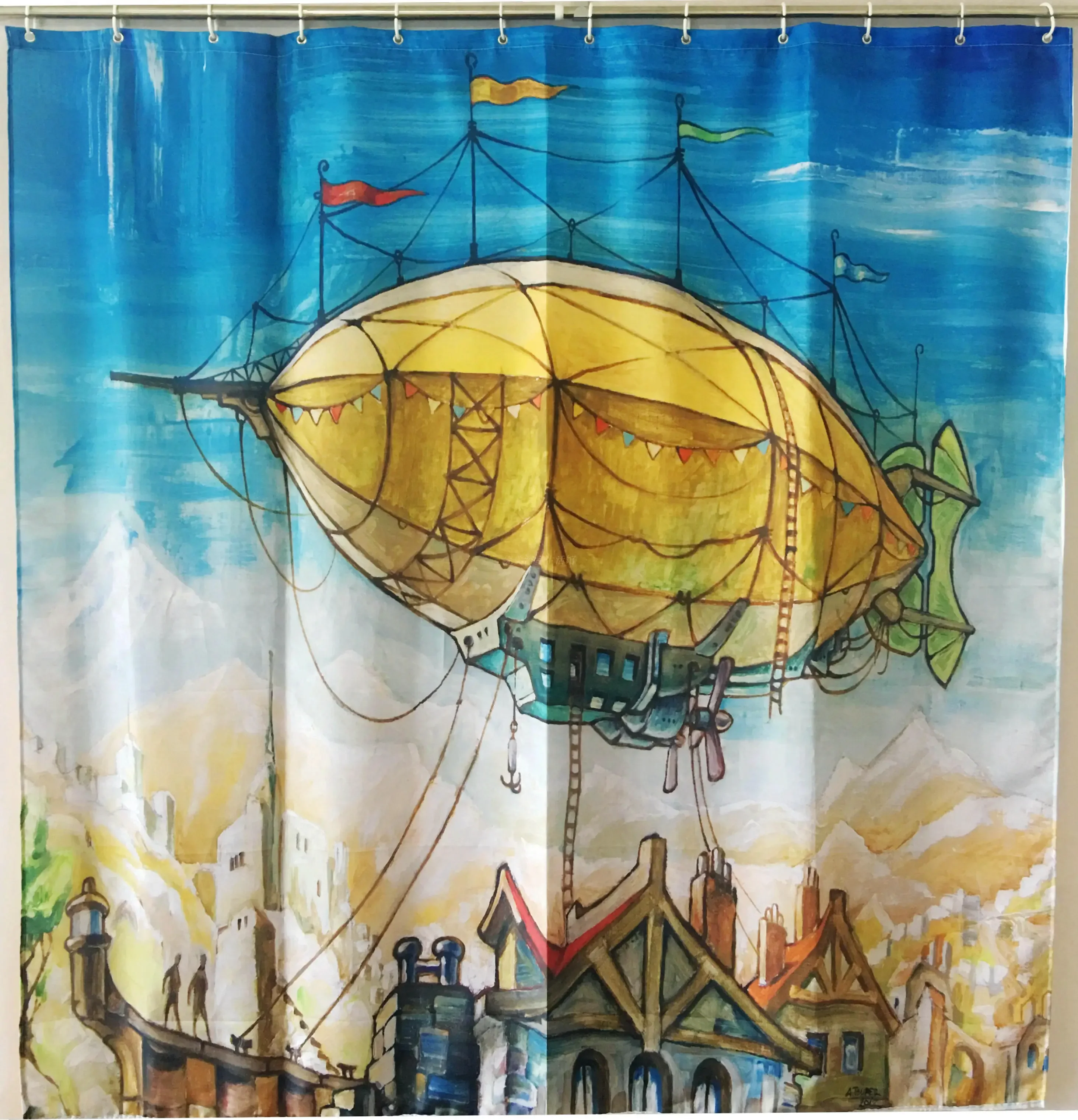 

Dream airship crayons Personalized Shower Curtain Bath Curtain Waterproof Polyester Fabric 180CM*180CM oil printing view