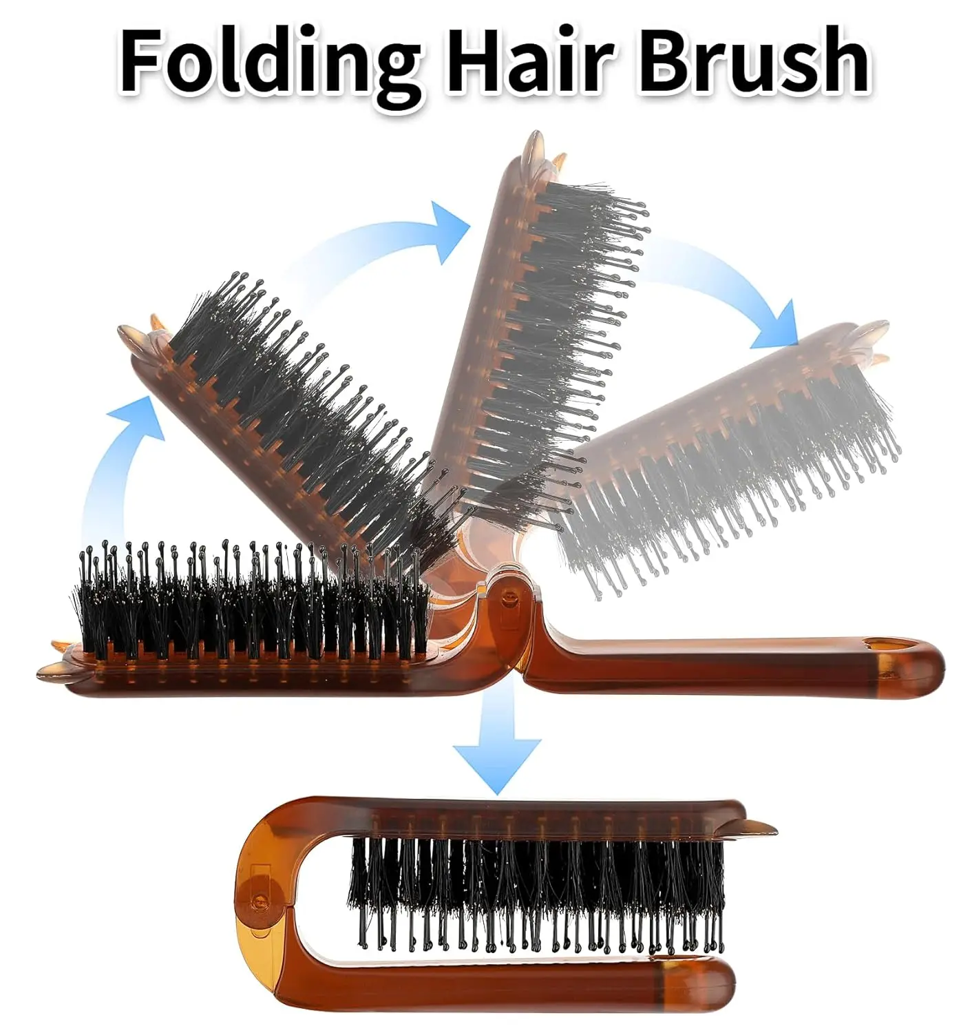 Folding Travel Hair Brush Portable Mini Comb Boar Bristle Hides Hair Gaps Smoothing Styling Tools