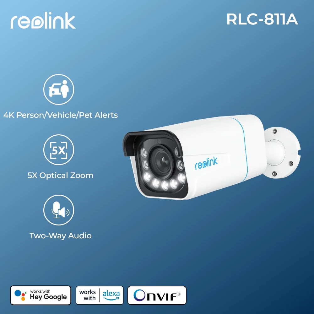 Caméra De Surveillance Reolink RLC-811A 4K PoE Extérieure - Zoom Optique 5x - Vision Nocturne Couleur