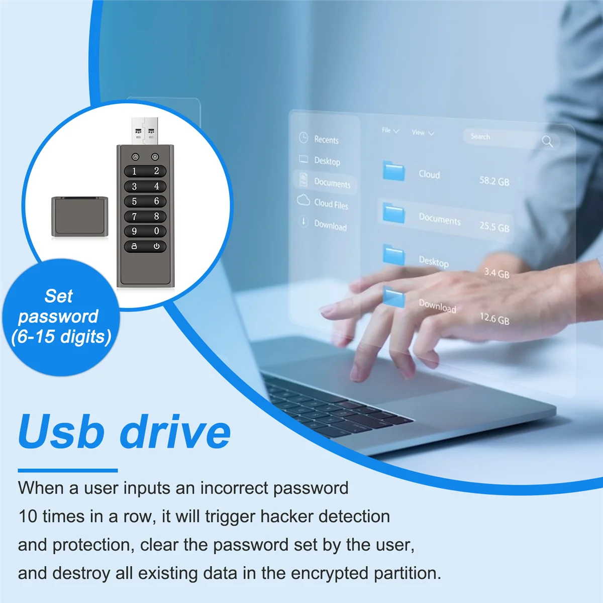 Hot sale Secure USB Drive, 32GB Encrypted USB Flash Drive Hardware Password Memory Stick with Keypad U Disk Flash