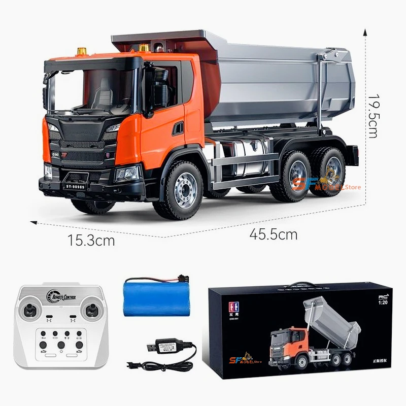 더블 E E593 RC카 1/20 G540 전동 RC 트럭 시뮬레이션 모델 조명 사운드 시스템 장착 장난감 덤프트럭 공식 라이선스