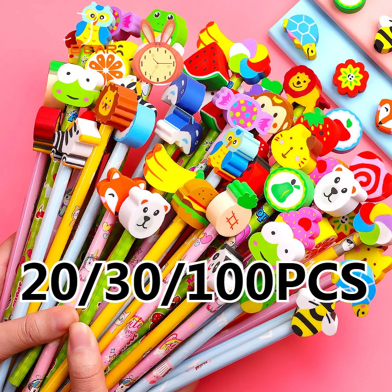 Карандаш с ластиком и мультяшными животными, 20/50/100 шт./комплект