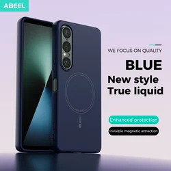 Silicone Magnetic Phone Case with Liquid Comfort and Flocking Protection for Sony Xperia 1 V (Dark Blue)