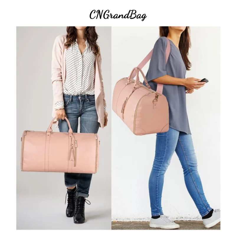 

Pink Leather Multifunction Suit Storage Travel Bag Large Capacity Men Waterproof Duffle Bag for Trip Hand Bags with Shoe Pouch
