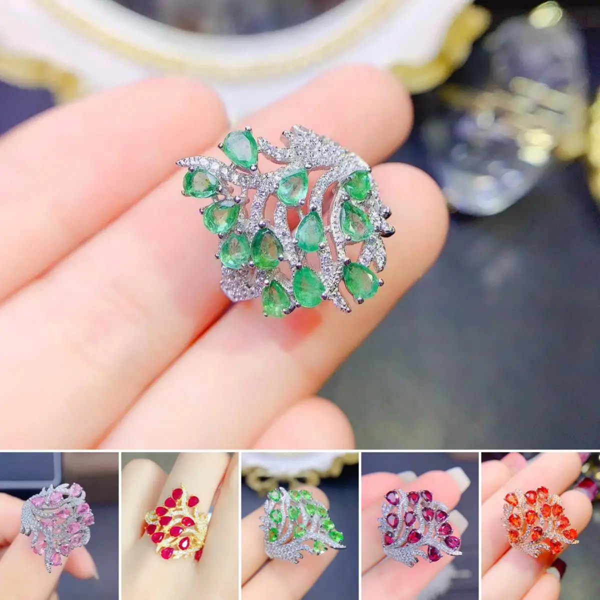 Fs 3*4 Natural Pink Sapphire/Emerald/Tsavorite Fashion Women'S Ring S925 Sterling Silver Fine Luxury Wedding Jewelry Meibapj